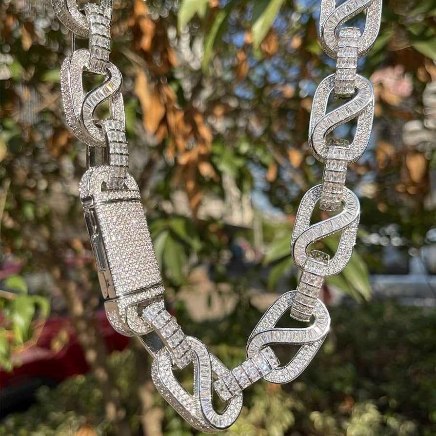 アクセサリー 20mm Studded Cuban Link Choker 20mm Moissanite Diamonds Studded Cuban Link Two Tone Chain